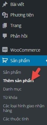 Menu thêm sản phẩm trong trang quản trị